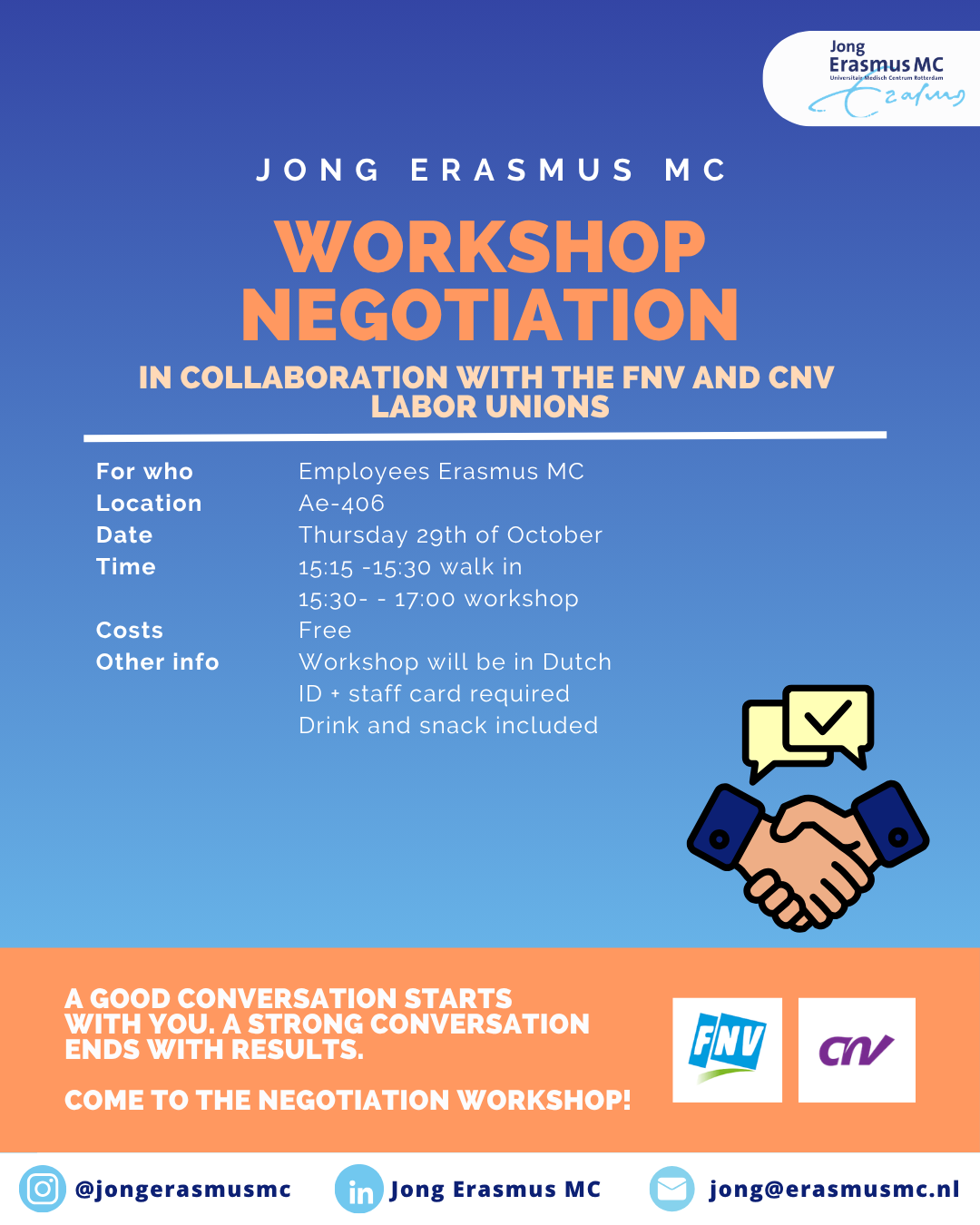 Workshop Onderhandelen Jong Erasmus MC x FNV/CNV 